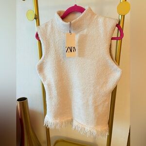 NWT- Zara Ivory Sleeveless Fringe Top